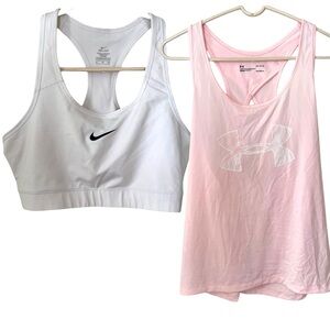 Nike / Under Amour Bundle Womens UA Pink Tank Top and Nike Sports bra Large GUC